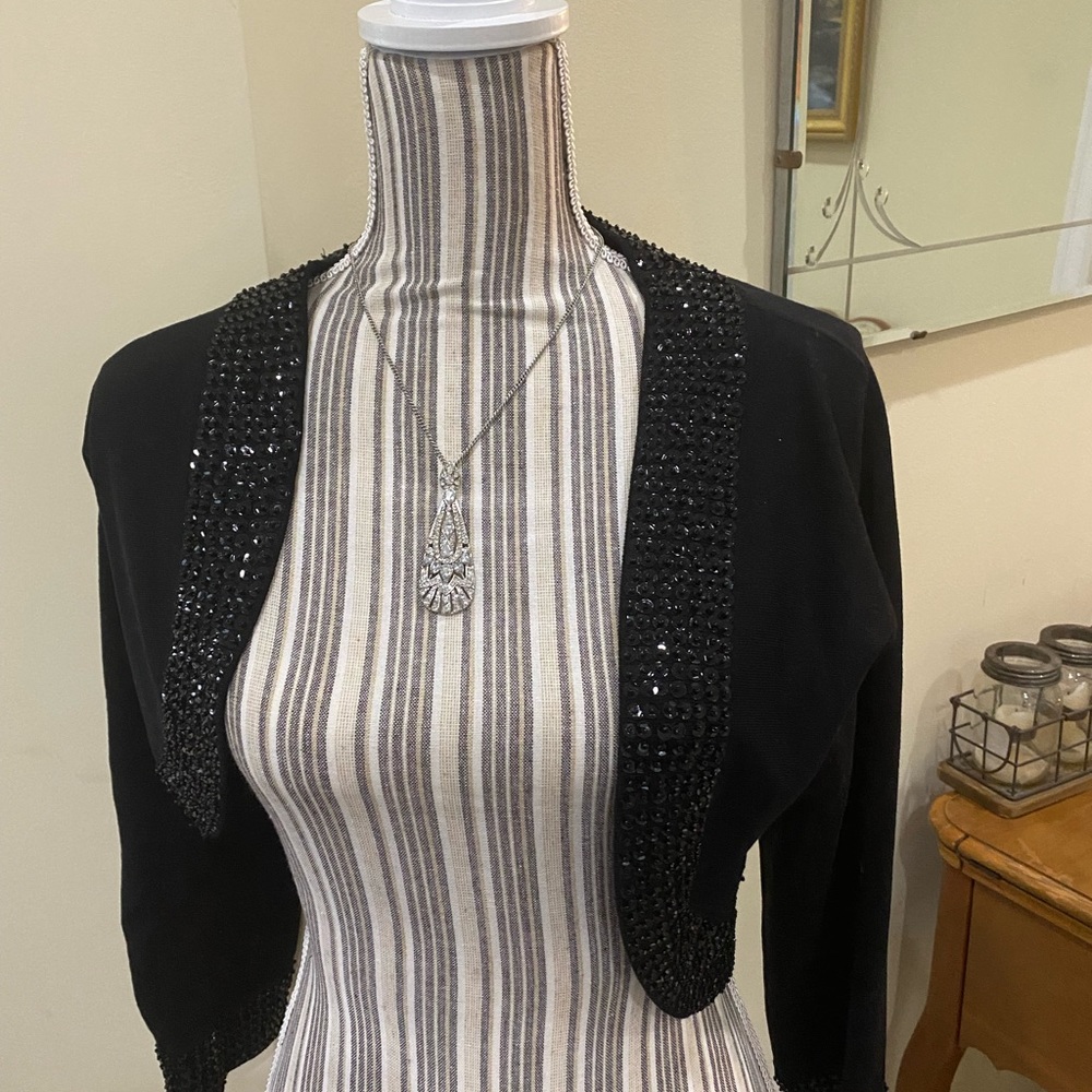 Spencer Evening Sparkly Womens Blk Sequin Holiday Knit Shrug Sz M new with tags